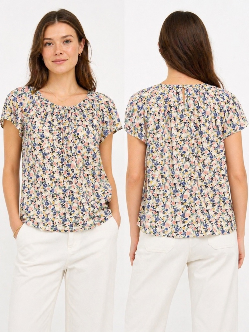 Boden Multicolored Silk Floral Blouse Lightweight Boho Cottagecore S/S Top 10